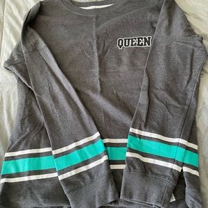 Queen sweatshirt grey and blue , worn once, sz small- EUC !